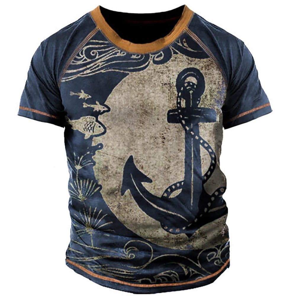 

Anchor Graphic 3D Print Retro T Shirt for Men Men's Casual Muscle Tops Short Sleeves Summer T-shirt Oversized Vintage Clothes