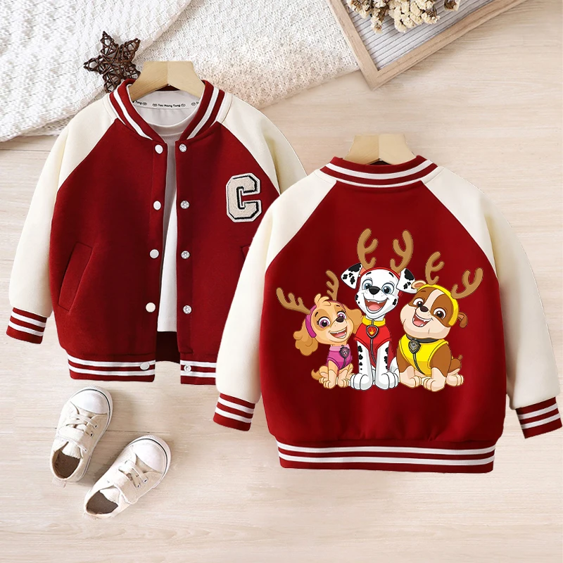 

Рождественская бейсбольная форма «Щенячий патруль» для детей, милые пальто с героями мультфильмов аниме, детские новогодние модные куртки, зимнее теплое пальто