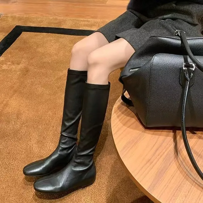 

Trend New Women Knee High Boots Flats Walking Shoes 2025 Winter Designer Long Boots Causal Leather Shoes Chelsea Botas De Mujer
