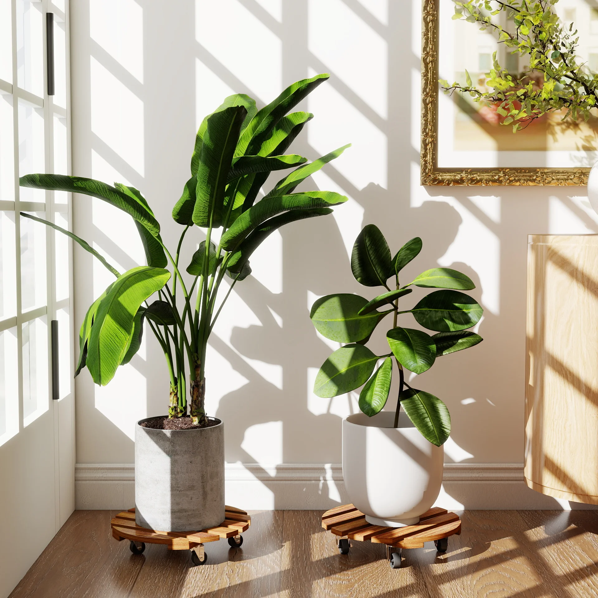 Bamworld مصنع العلبة في الهواء الطلق حامل النبات 12in المتداول عجلات زارع عربة زهور دوللي الثقيلة النباتات الكبيرة بكرات 2 حزمة #3