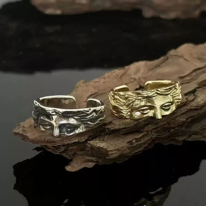 Euro-American Creative Cool Style Half Mask Ring For Men Vintage Carving Opening Adjustable Ring Fashion Jewelry Gifts