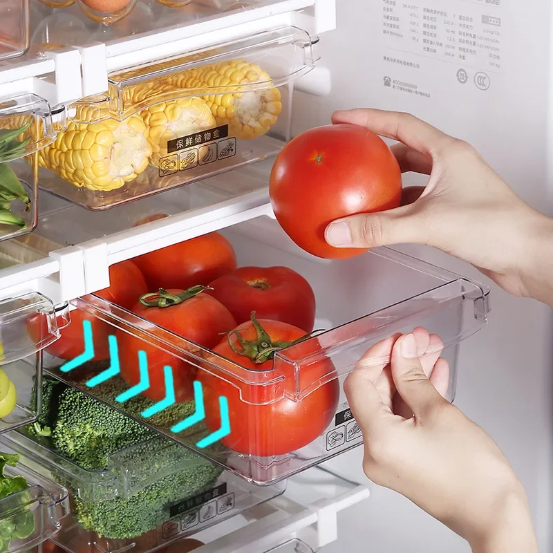 Kitchen  Box Fruit Vegetable Preservation Organizer Transparent Egg Container Under-shelf Refrigerator Drawer