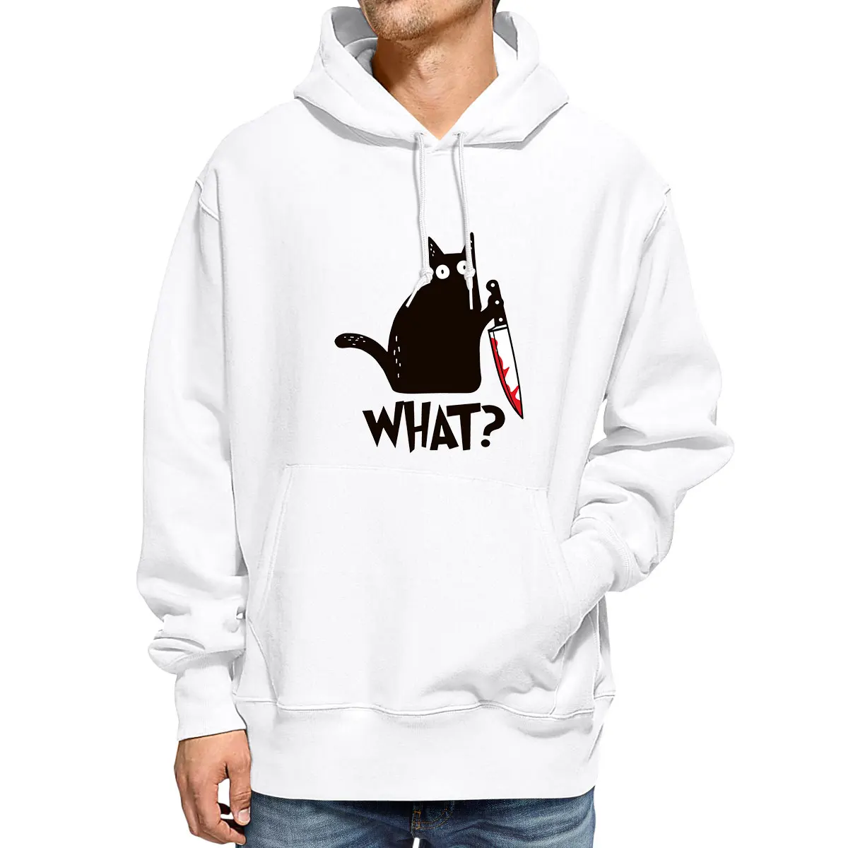 Cat What Murderous Cat with Knife  Sweatshirt Funny Halloween Novelty Gift Autumn Winter Men Women Casual Loose Hoodies