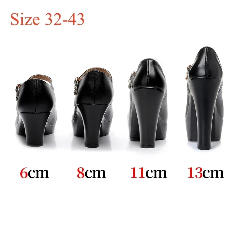 Taglia piccola 32-43 Scarpe in pelle verniciata poco profonde Fondo spesso Mary Janes 2024 Autunno Blocco Scarpe con tacco alto Nero Ufficio Modello