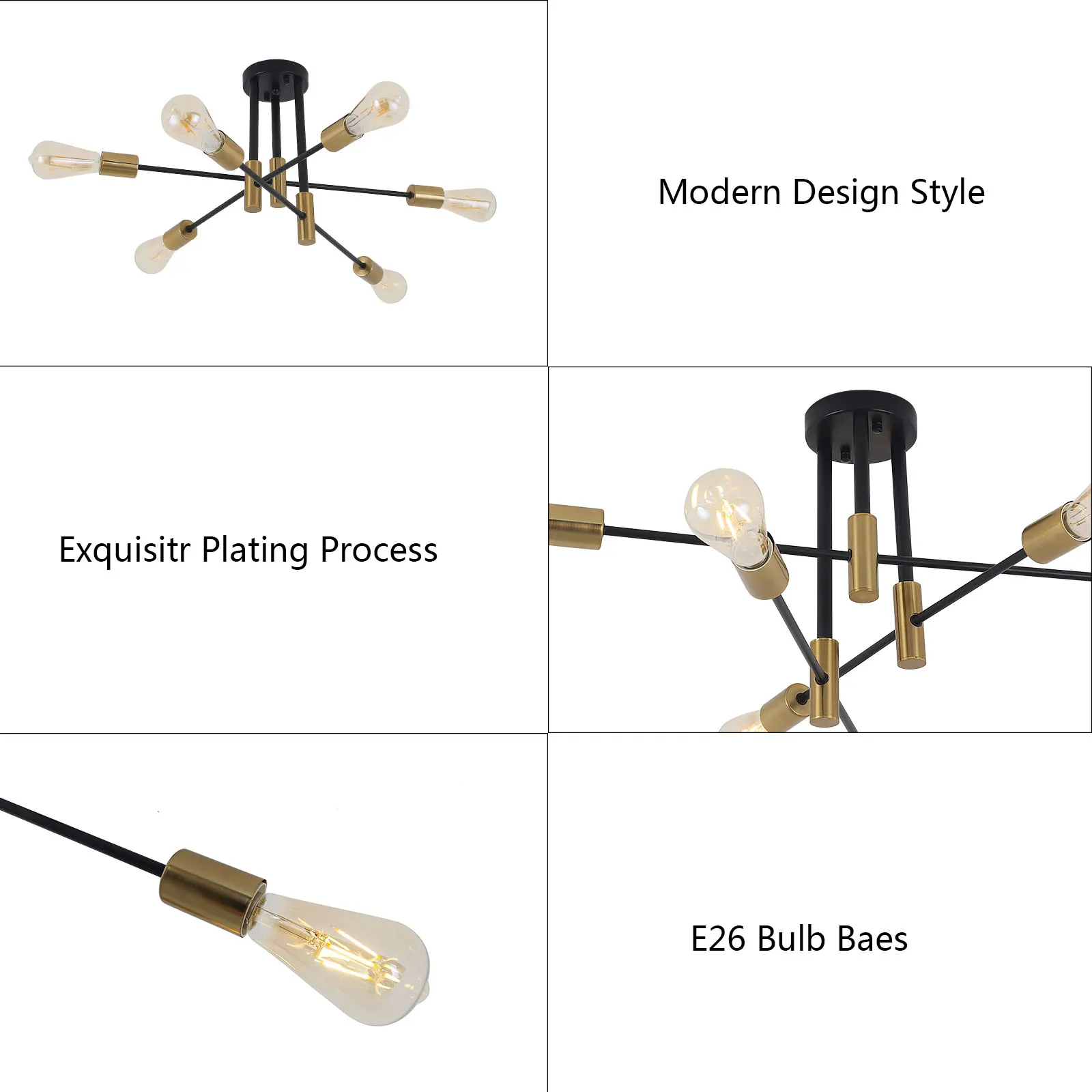 Candelabro de cristal de 6 luces, luz de techo empotrada, lámpara colgante para sala de estudio