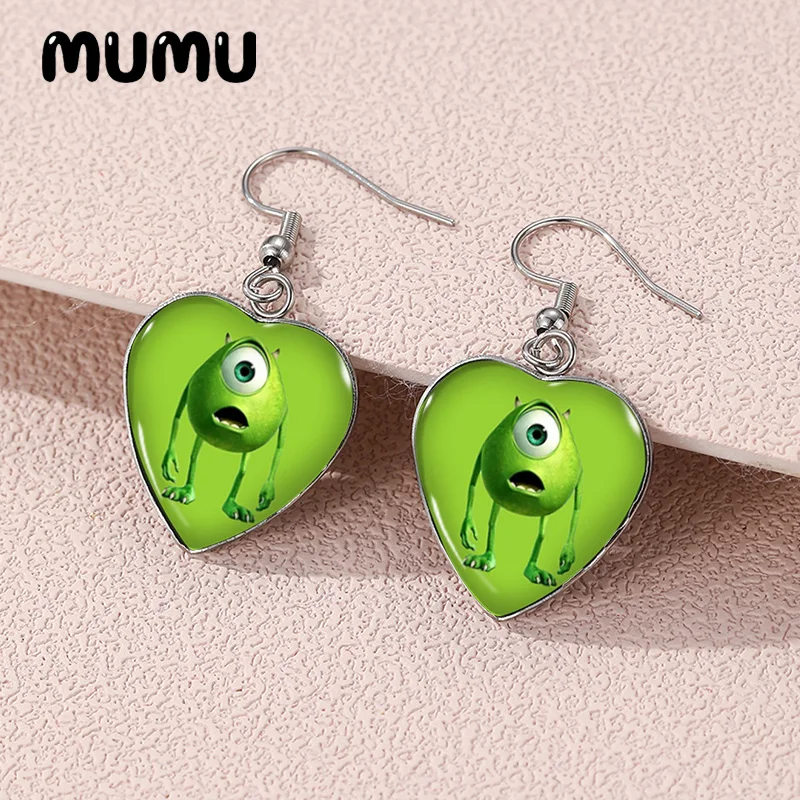 2024 New Monsters inc Dangle Earring Heart Shaped Earrings Handmade Glass Dome Jewelry Gifts Fans