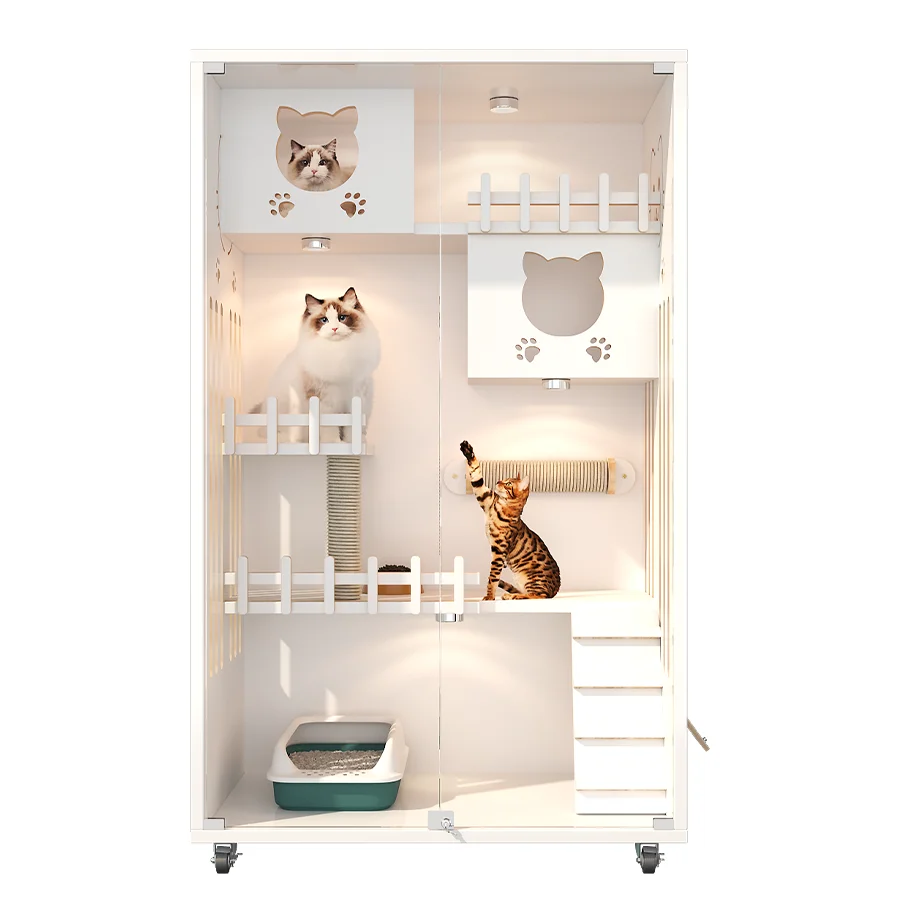 

Wooden Cat Villa Cage Luxury and Steel Pet Cat Display Cages Fence With Scratching Post