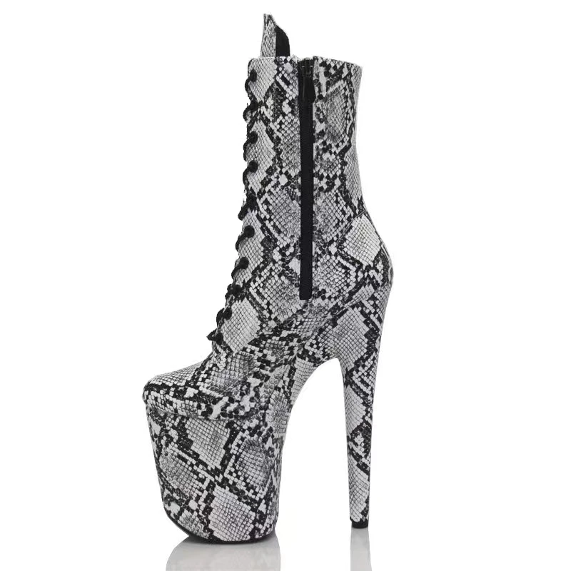 20cm Snake Pattern Super High Heel Pole Dancing Ankle Boots Lacing European And American Fashion Club Stage Performance High Hee