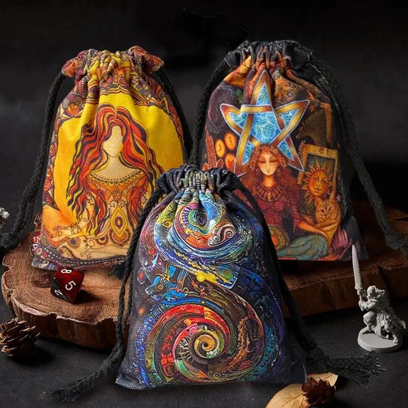 Velvet Tarot Card Organizer Pouch with Symbol Embroidery