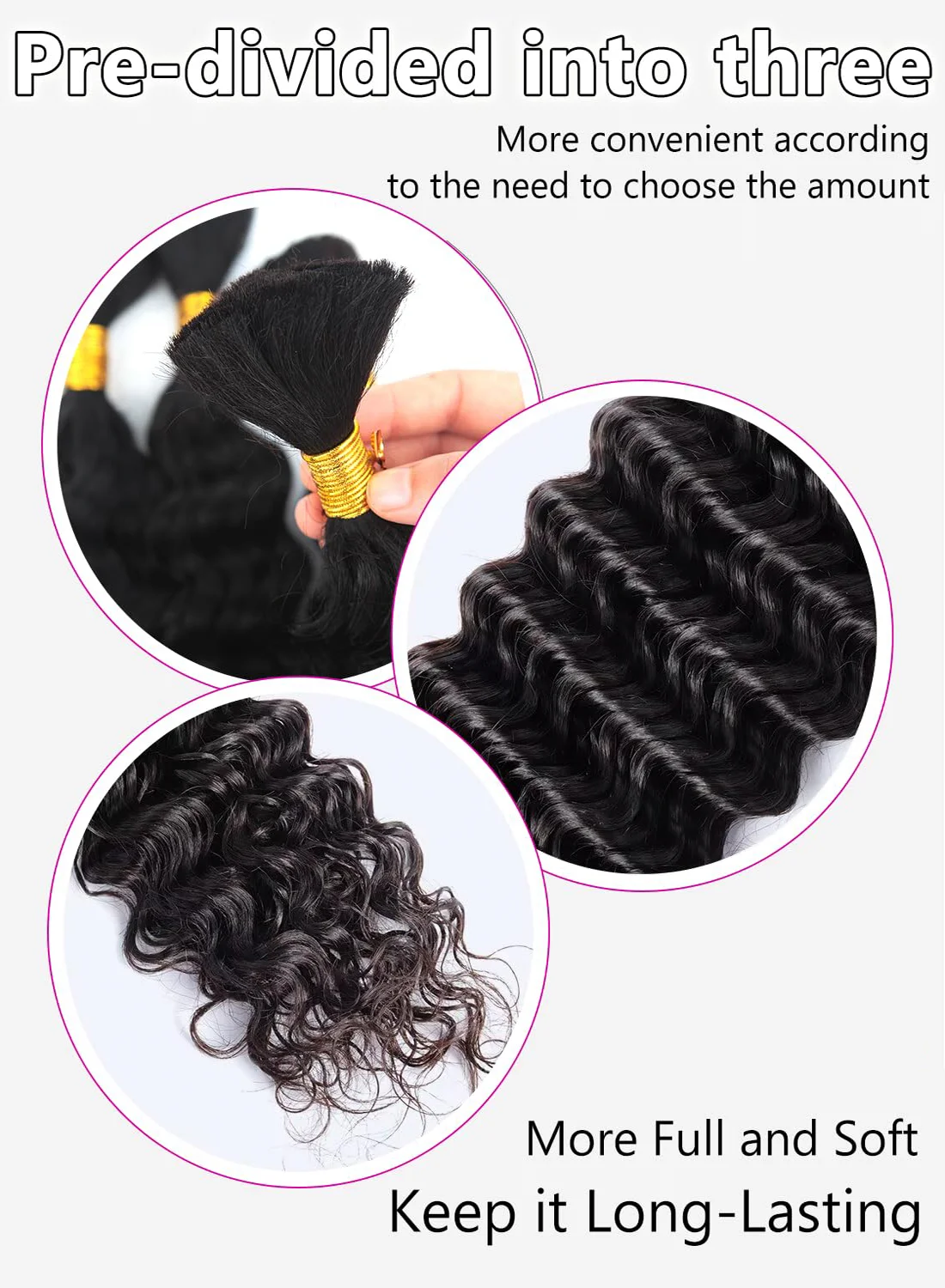 Human Braiding Hair 2 Bundle 100g Deep Wave Bulk Human Hair for Braiding No Weft 12A Brazilian Virgin Curly Human Hair Extension