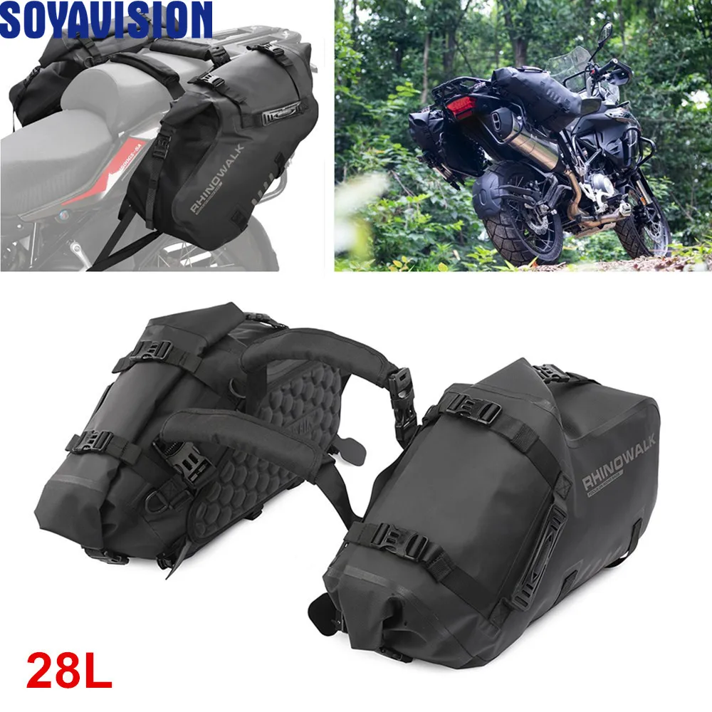 28L Waterproof Motorcycle Saddlebags Saddle Panniers Motorbike Side Bags Luggage Black Universal For Harley BMW Yamaha Kawasaki