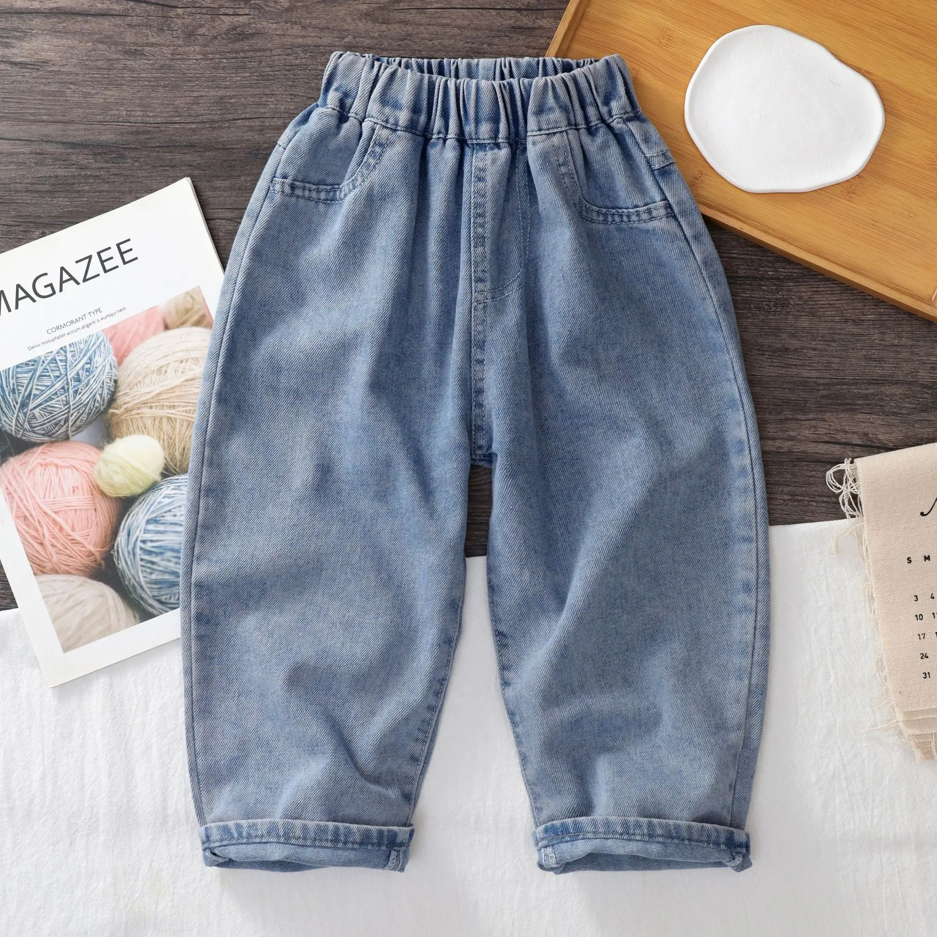 2024 Spring Autumn Baby Boys Jeans Baby Fashion Cartoon Loose Casual Cowboy Pants 1-6Years Kids Middle Waist Long Pants