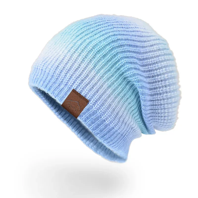 Women Autumn Winter New Knitted Hat Trend Gradient Tie-dye Warm Hat Rainbow Fashion Wool Hat SA378