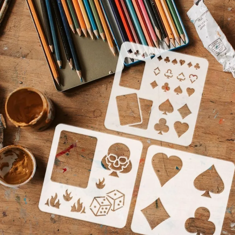 قالب الاستنسل البلاستيكي لتاجر الموت للرسم ، أوراق اللعب ، بأسمائها الحلوب ، أنماط النادي الماسية ، من من من نوع x x "، 3