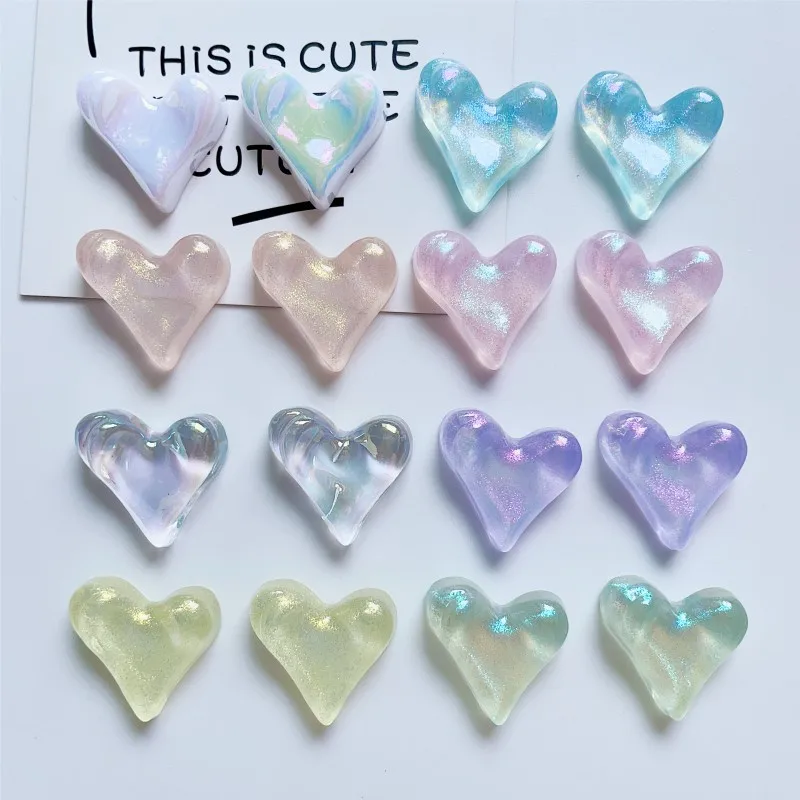 30pcs BLING Love Heart Acrylic Patch Flat Back Resin Cabochons Diy Phone Case Hair Clip Jewelry Decoration Crafts Accessories