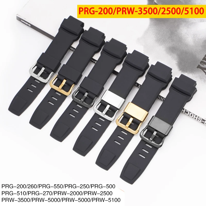 Soft Silicone Strap for Casio PROTREK PRG-200/250 PRW-3500/2500/5100 Stainless Steel Hoop Men Sport Waterproof Rubber Watch Band