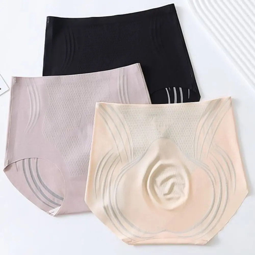 

Mid Waist Women Ice Silk Briefs Cotton Crotch Underwear Hip Lift Shaper Lingerie Tummy Control Seamless Shapewear Daily