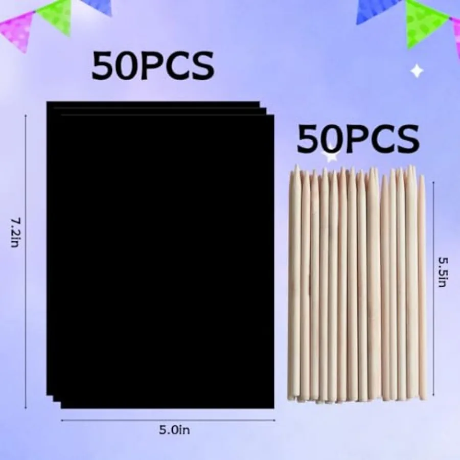 100PCS Rainbow Scratch Paper Art Gifts, Arts and Crafts for Toys