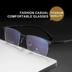 VICKI Business Pure Titanium Half Frame Men's Fashion Retro Square Frame Can Be Customized Prescription Multi-focus Glasses18090