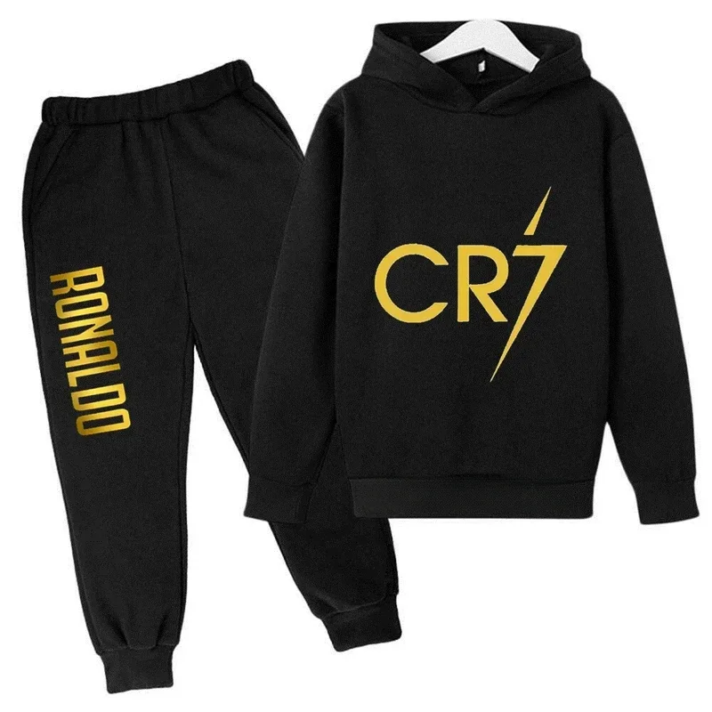 Ronaldo CR7 Football Idol Costumes pour enfants, sweat à capuche pour enfants, ensemble de pantalons imbibés, survêtement pour garçons et filles, vêtements de sport, 2 pièces