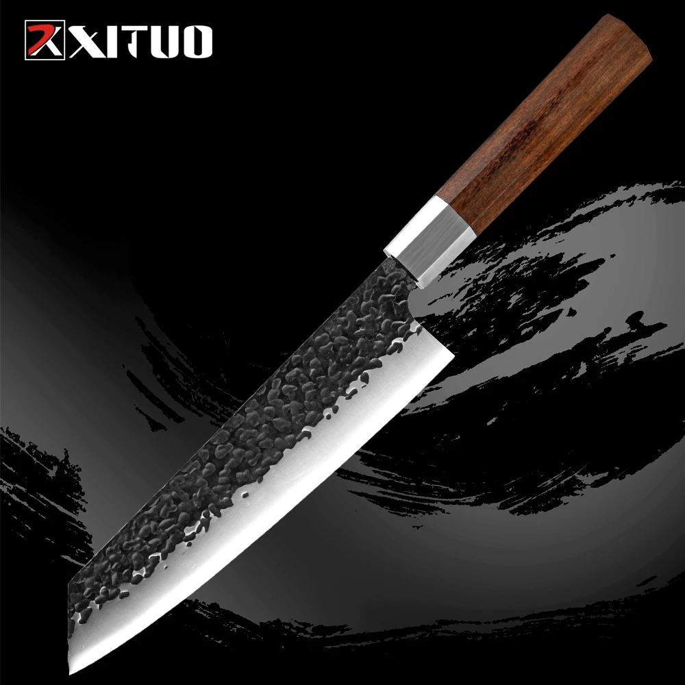 

apanese Kiritsuke Chef Knife 8 Inch, High Carbon Steel Kitchen Knife, Professional Hand Forged Meat Sushi Knife Octagonal Handle