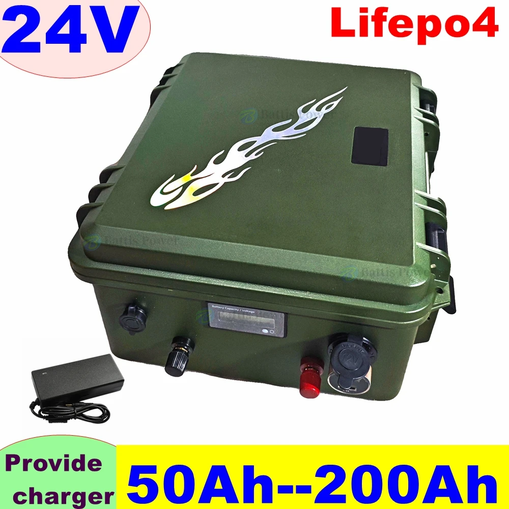 LRKK LiFePO4 Battery 24V 50Ah 60Ah 80Ah 100AH 120Ah 150Ah 180Ah 200Ah Lithium for 2KW Used for dragging motors\outdoors, etc.