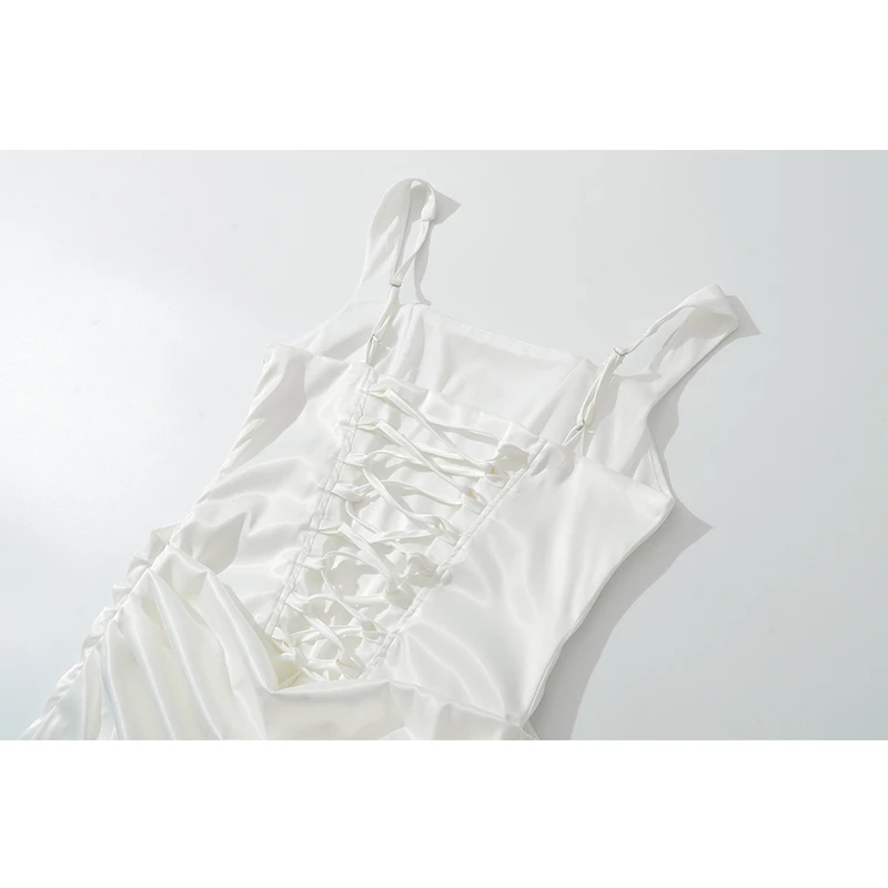 YENKYE 2026 Women Black White Maxi Dress Sexy Sling Lace Up Back Elegant Dress Fit Slim Formal Wedding Guest Party Dresses