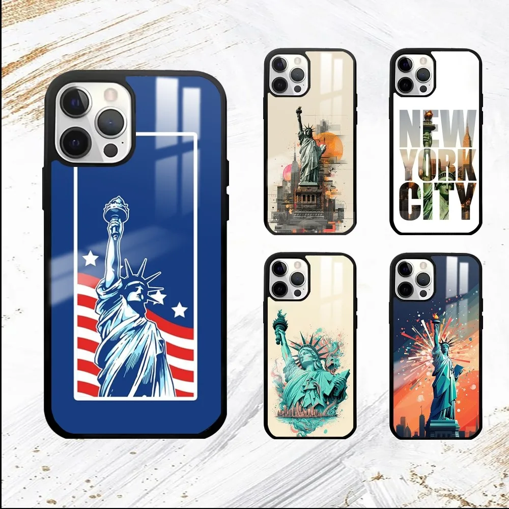 Statue of Liberty Newyork Phone Case For iPhone 16 15 14 13 12 11 Pro Max Plus Mini PC Fashion mirror phone case