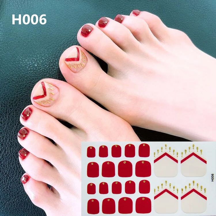 Autocollants rouges pour ongles de pied, stickers de manucure, document solide, bronzant, artistique, couverture complète, imperméable, facile à coller