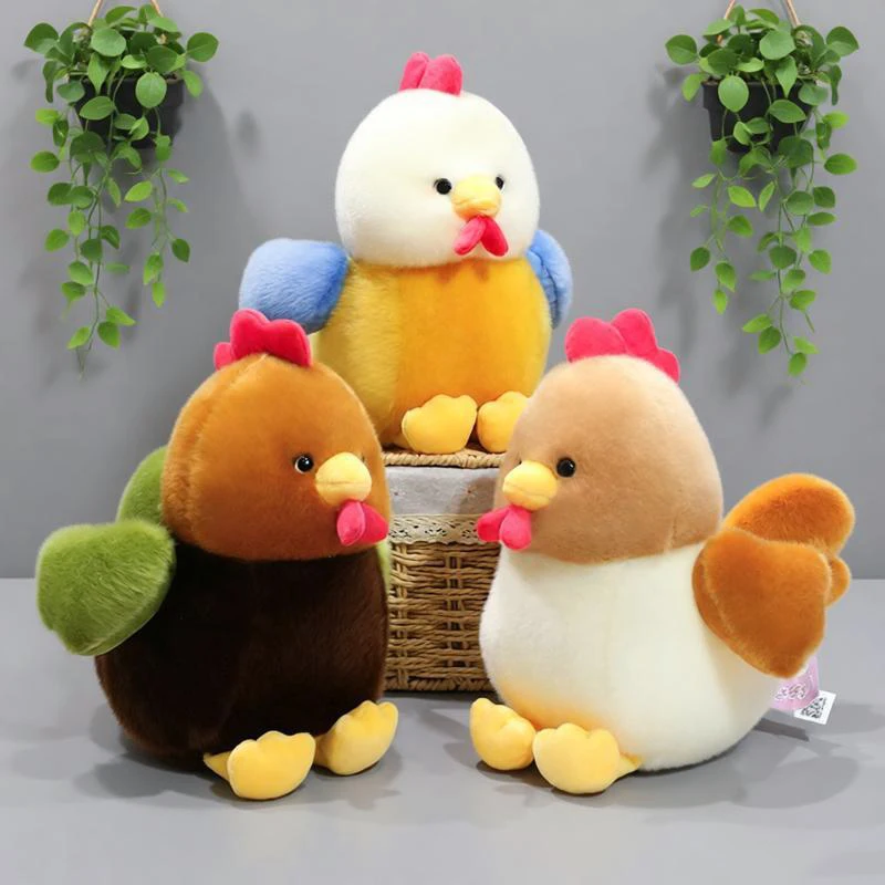 22-30cm Colorful Rooster Plush Toy Chubby Chicken Doll Soft Chick Stuffed Toy Kawaii Rooster Animal Decorative Birthday Gifts