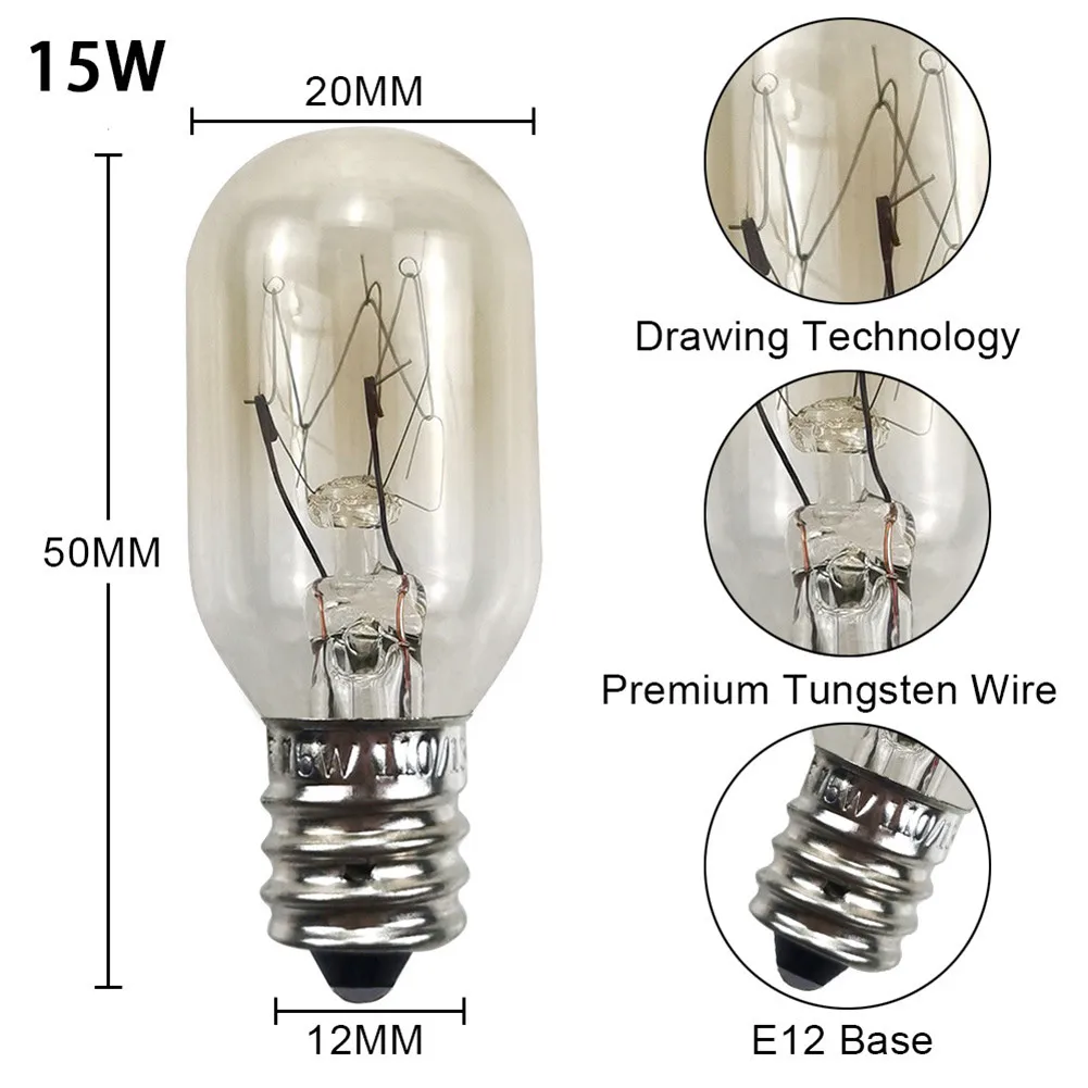 E 12S Kleine Schroef Koelkast Lamp 110-130V 15W Super Heldere Verlichting Tool Voor Afzuigkap Naaimachine Machine (Us Plug)