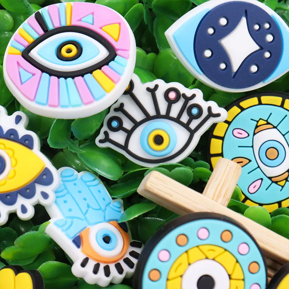 Single Sale 1pcs PVC Shoe Charms Fit Wristbands Evil Eye Buckle Clog Garden Shoes Button Decoration Accessories Kid Xmas Gift