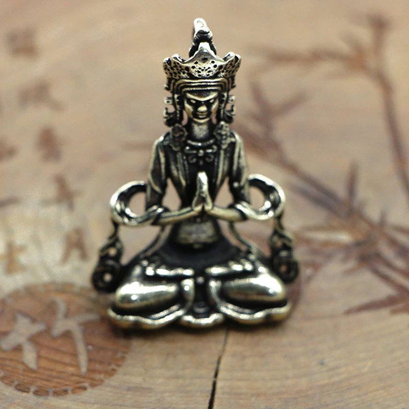 

Retro Brass Meditate Zen Buddhism Household Buddha Ornament Keychain Small Copper Statues Figurine Desktop Craft Decorations