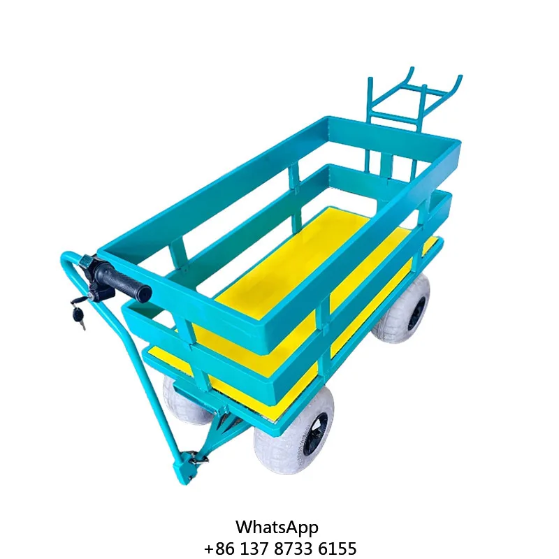 Outdoor Beach Cart Heavy Duty Household Industrial Electric Small Cart 4 Wheels Mesh Platform Cargo Beach Hand Cart Trolley