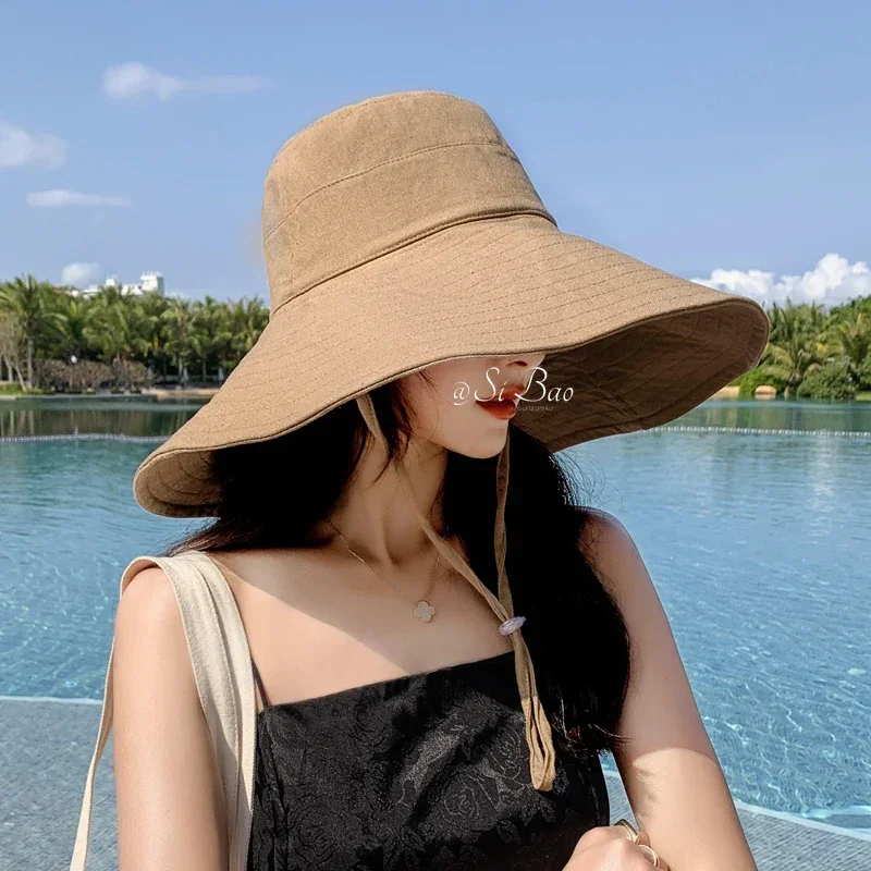 Japanese Sunshade Female Spring and Summer Sunscreen Free To Fold Big Brim Sun Hat Fisherman Hat Cover Face Oversized Hair