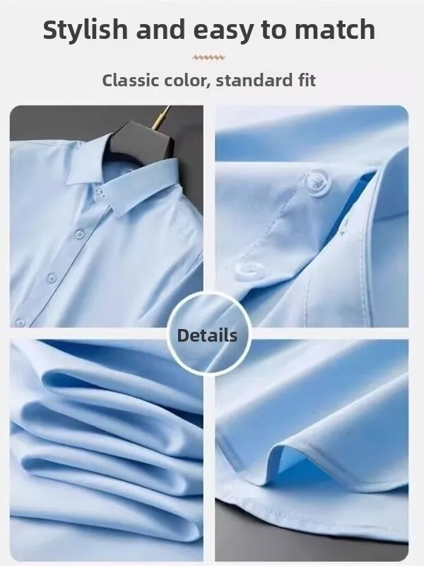 

Ice Silk Elastic ort Sve irt Men's Summer Thin High-End Busin Casual irt Anti-Wrinkle No Ironing Required irt