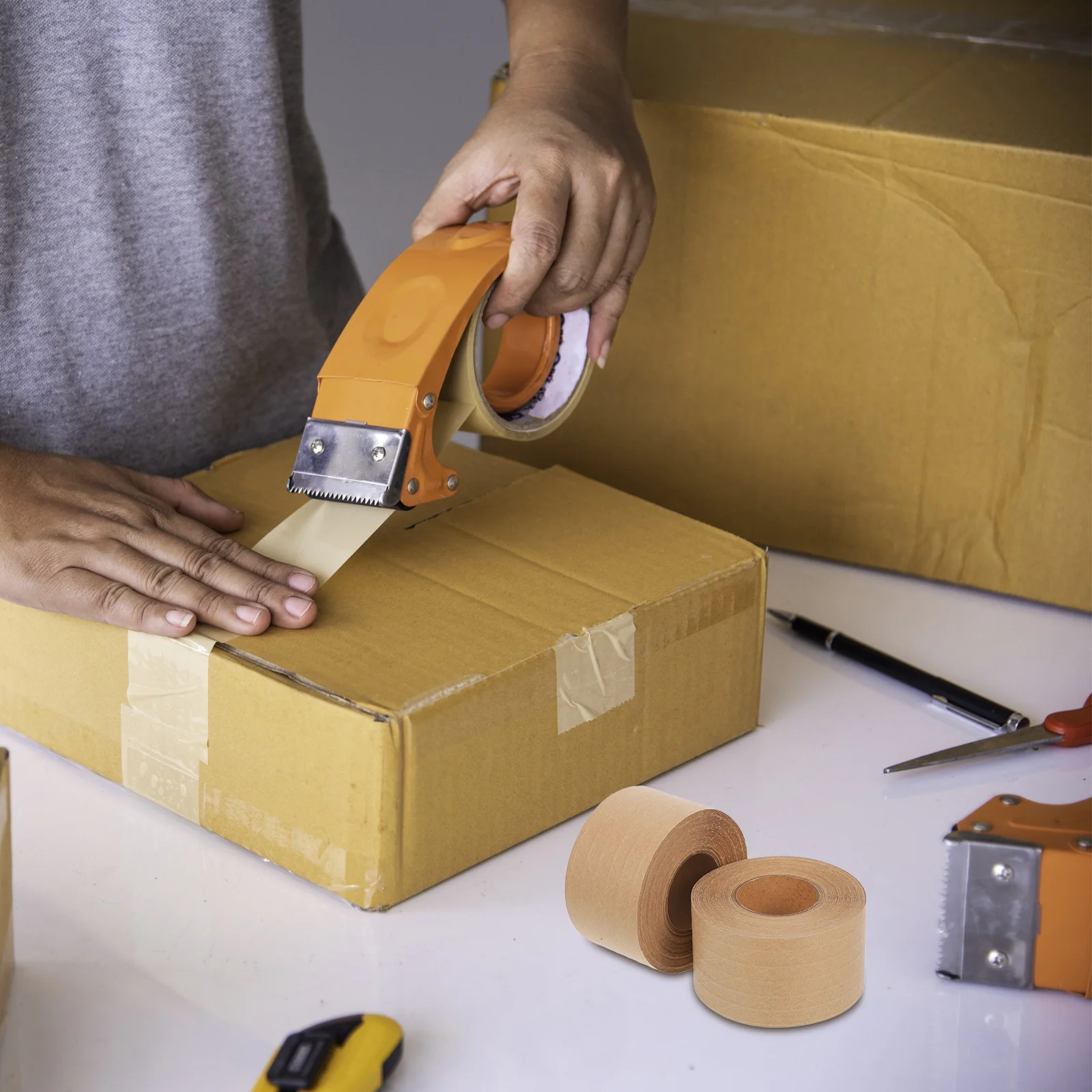 

2Pcs Brown Water Activated Tape Reinforced Paper Packing Tape for Secure Box Sealing and Carton Wrapping Kraft Sealer