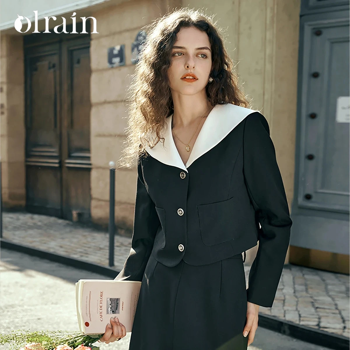 

OLrain Women Cropped Jacket 2026 Spring Autumn Commuter Sailor Collar Short Coat Elegant Office Lady Female Outerwear O57QW85559