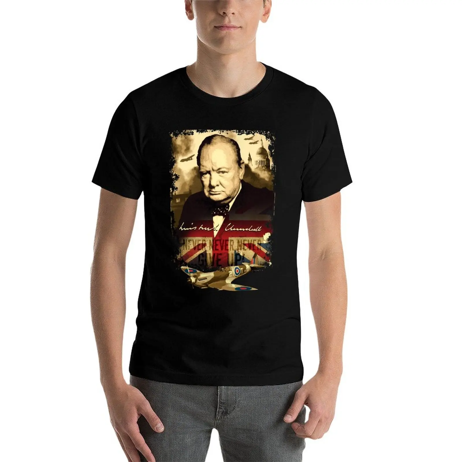 Never, Never, Never, Give Up Winston Churchill. T-Shirt baggy shirts graphic t shirt vintage men clothes