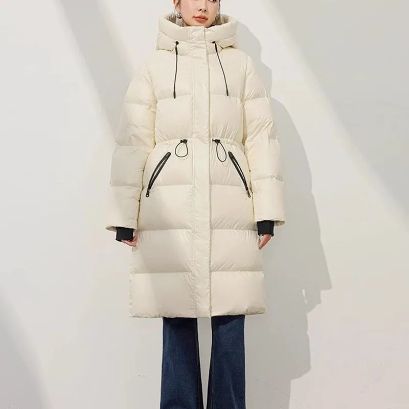 Ocio mujer Parker 2025 nuevo invierno de alta calidad cálido con capucha pato blanco abajo chaqueta de mujer moda abajo chaqueta H465