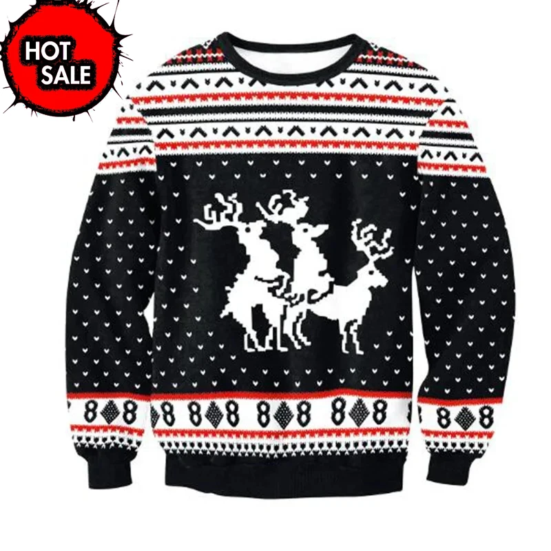 New Mens Christmas Jumper Sweatshirt Funny Humping Reindeer Climax Tacky Ugly Xmas Sweater Tops Couple Crew Neck Party Sweaters