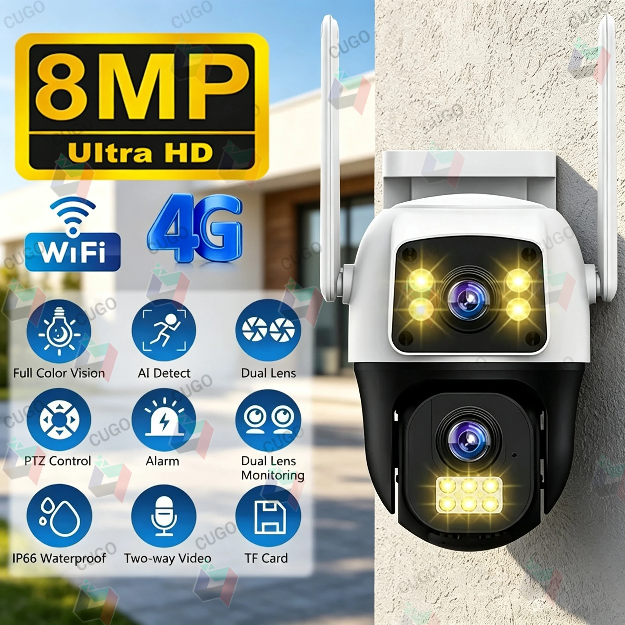 8MP 4G SIM Camera Dual Lens Dual Screen Wireless WiFi Outdoor Surveillance Two-way Audio  Auto Tracking HD Cameras PTZ IP Camera