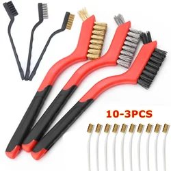 10-3pcs Wire Brush Set Steel Metal Brass Nylon Cleaning Polishing Rust Brush Metal Cleaning Grinder Fitter Machine Cleaner Tools