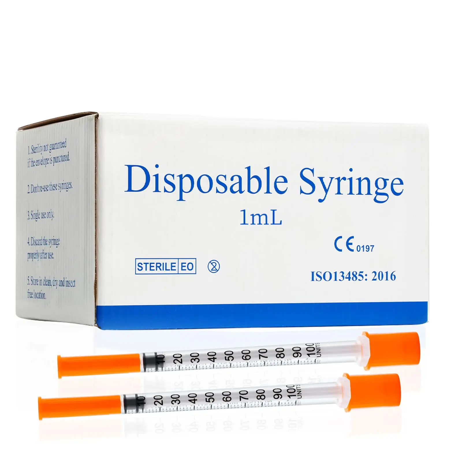 100pcs/box 1ml Sterile Disposable Insulin Syringes with 31G 6mm Needle, Individually Wrapped for Lab Measuring Pet Feeding