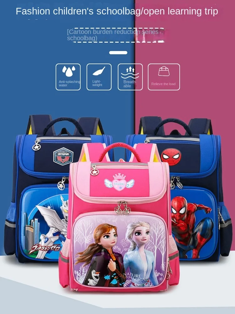 

Disney Girl Boy School Bag Frozen Elsa Spider Man Grade 1-3 Primary Student Shoulder Orthopedic Backpack Large Capacity Mochilas