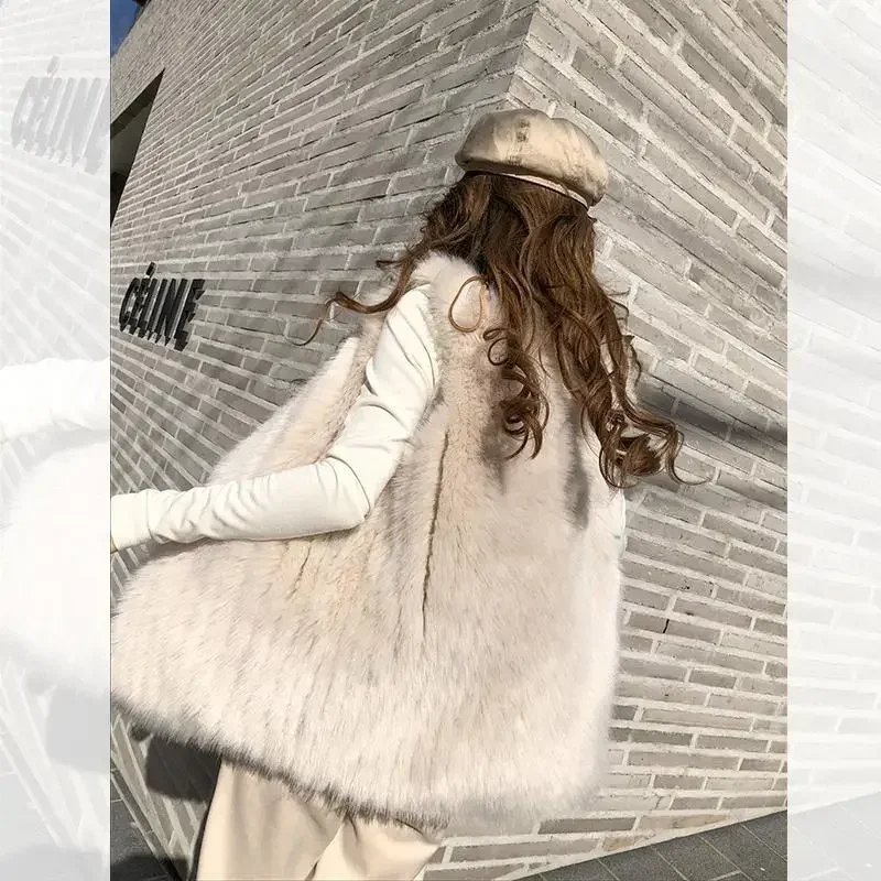 Pop Women Faux Fur Vest Sleeveless Fur Coats Loose Winter Fall Jacket For Ladies Faux Fur Cardigan Vintage Chic Waistcoat
