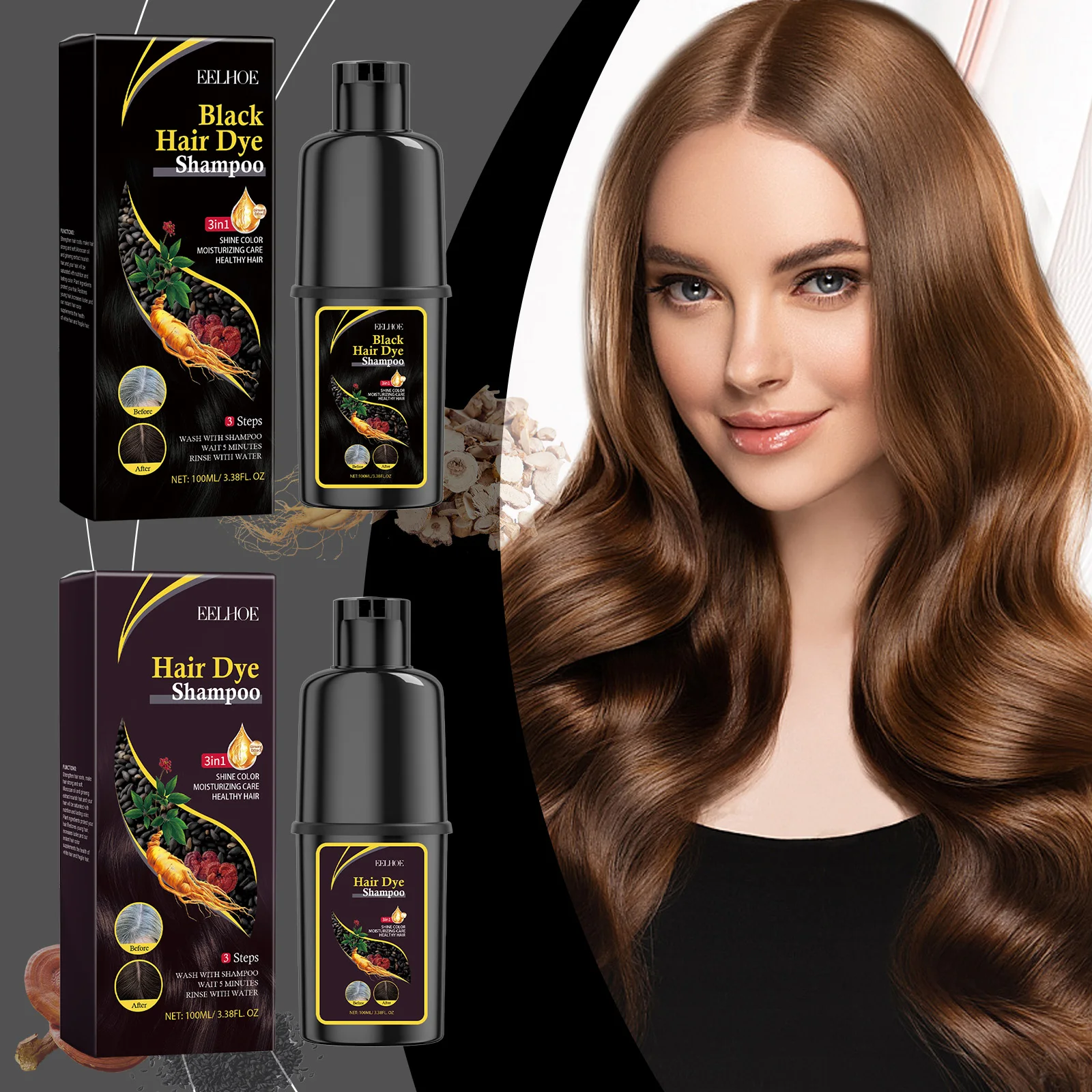 

Eelhoe Hair Dye Shampoo Precise Coloring Nourishing Softening Hair Long-Lasting Non-irritating Moisturizeing Hair Color Shampoo