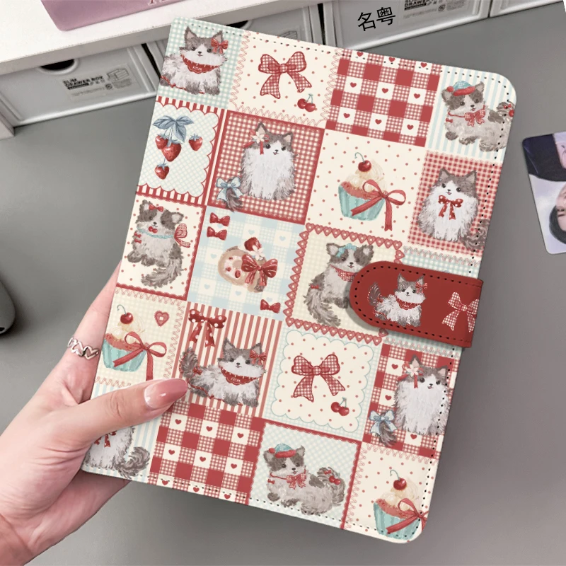 Cute Grid Cat PU Leather A5 Binder - 4-Pocket Loose-Leaf Photo Card Album for Kpop Idol Photocards Instax Albums
