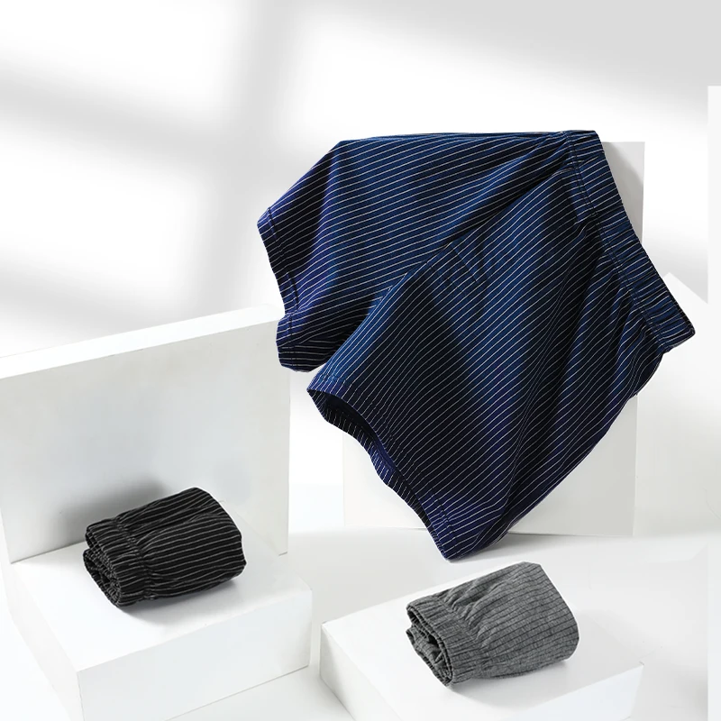 3 パックメンズ下着アローパンツ綿ボクサーブリーフ通気性ルーズホーム大きいサイズストライプボクサーブリーフ工場直接販売