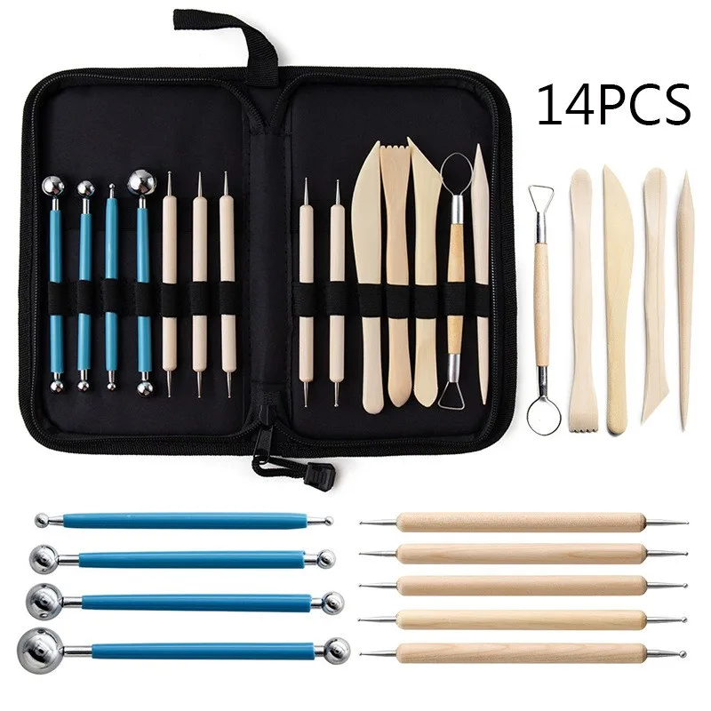 4/5/14Pcs Pottery Clay Carving Tools, Sculpting Kit with Ball Stylus & Dotting Pens for Ceramic & Polymer Clay, DIY Supplies